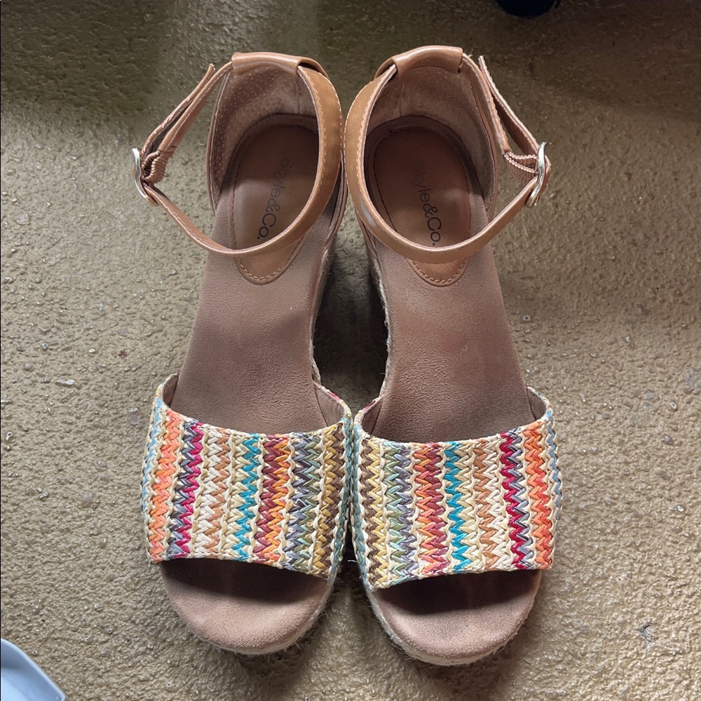Colorful Woven Wedge Sandals with Ankle Strap